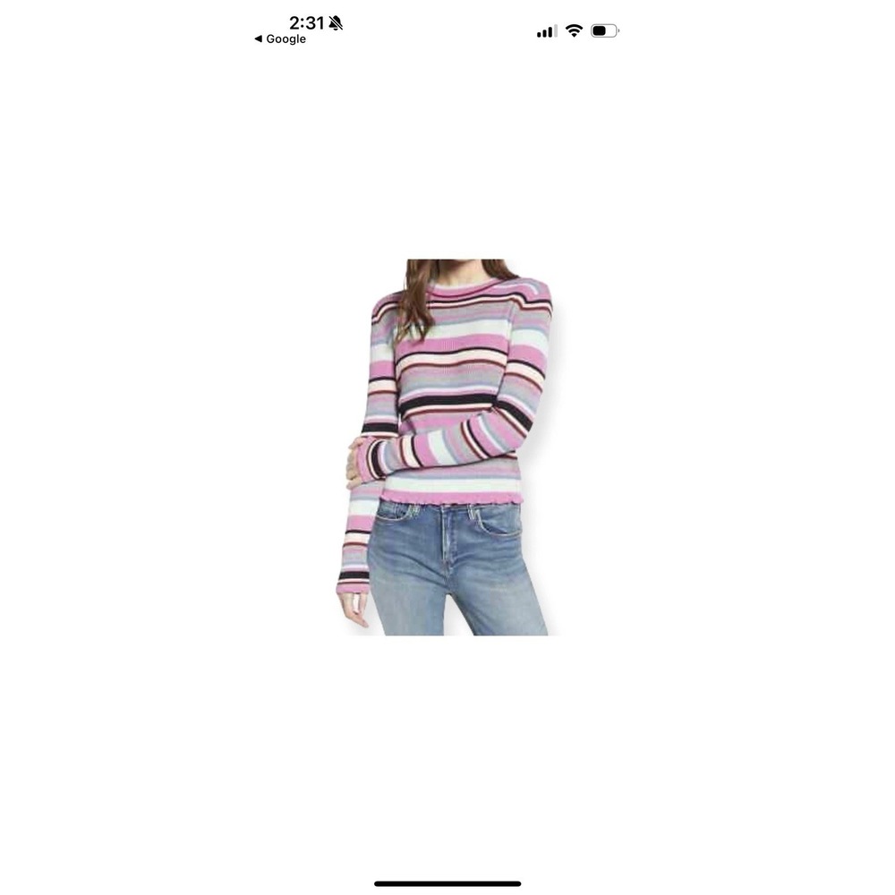 BP Women's M Ribbed Striped‎ Colorful Pullover Cropped Sweater Long Sleeve Pink